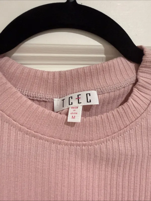 TCEC Dusty Pink Ribbed Puff-Sleeve Long Sleeve Top - Image 2