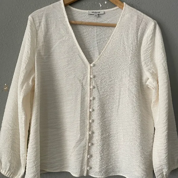 Madewell Cream‎ V-Neck Blouse - Image 6