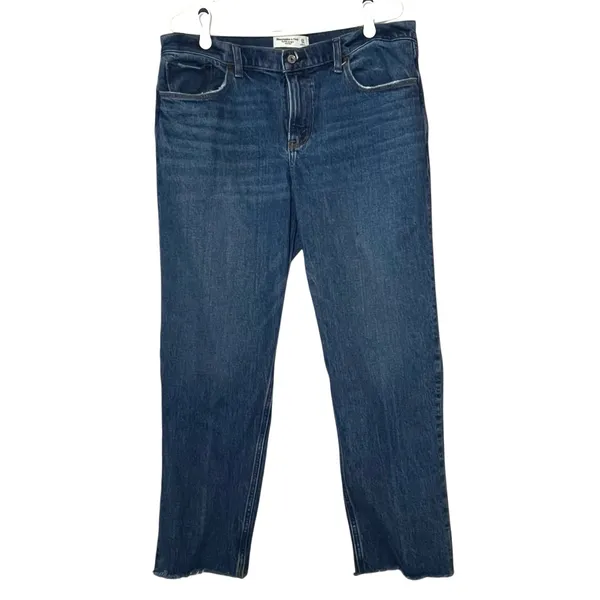 Abercrombie & Fitch Blue The '90s Straight Mid Rise Jeans Size 32/14S Curve Love - Image 2