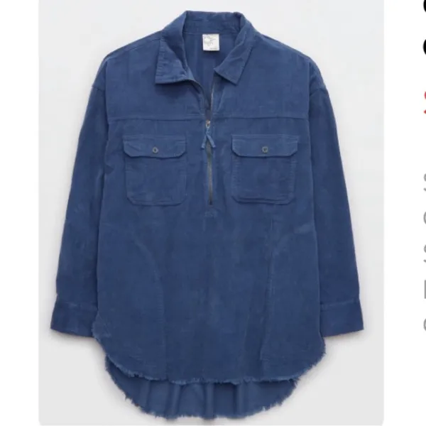 Offline by Aerie Blue Corduroy Quarter Zip Pullover Shacket Size XL - Image 2