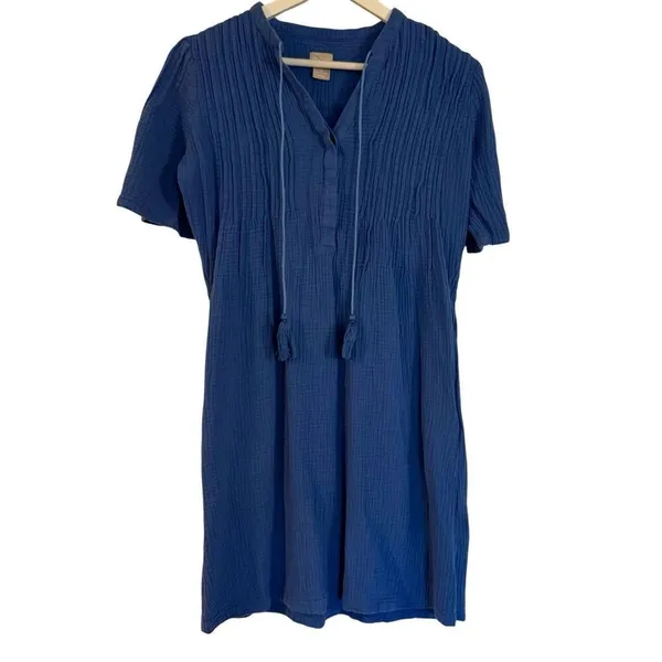 Chico’s blue gauze seamed front tassel tie sundress size small - Image 2