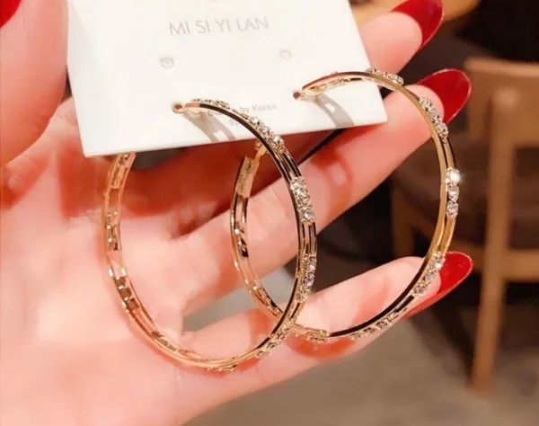 14K Gold Plated CZ Diamond Gold Hoop Earrings for Women - Image 3