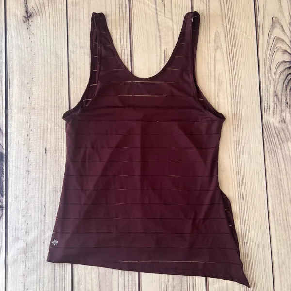 Athleta Max Out Chi Burgundy Sheer Stripe Side Tie Tank Top - Image 4