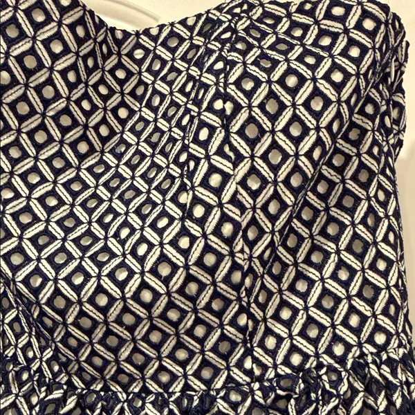 White‎ House Black Market Geometric eyelet blue and white Strapless Dress 14 NWT - Image 4