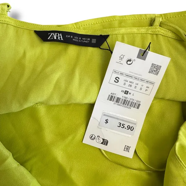 Zara NWT Satin Cropped Cowl‎ Neck Top Womens Size S Neon Green - Image 2