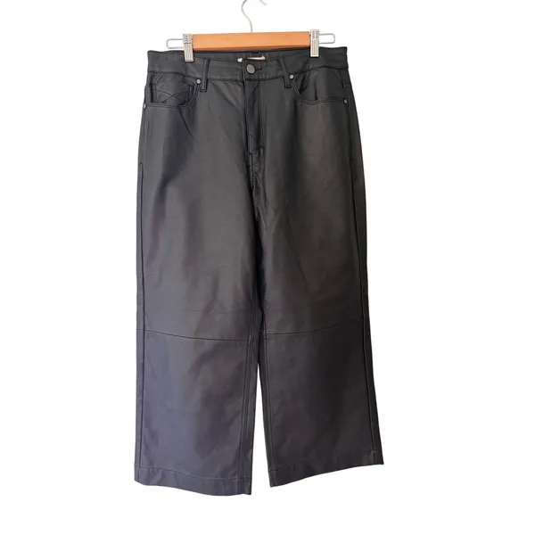 Unpublished Leather Look Wide Leg Pants Size 29 Black Faux Leather Denim Style - Image 5