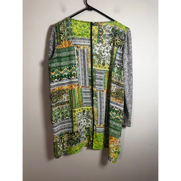 Poeme by‎ Citron XL Mixed Media Patchwork Tunic Top Gray Green High Low USA - Image 5