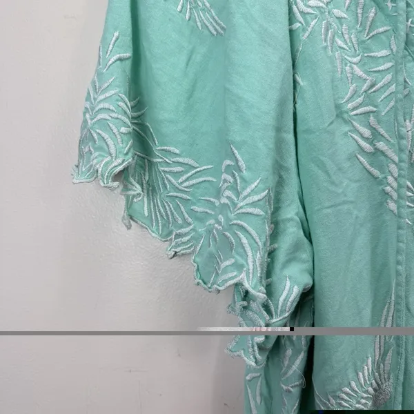 Sundance Aquamarine Embroidered Birds Floral Cotton Boho Beach Dress‎ Size LARGE - Image 4