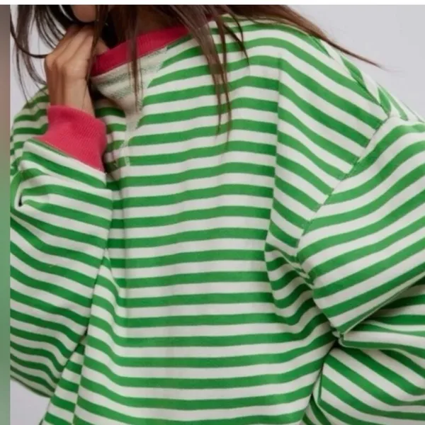 NEW Free People We The Free Classic Striped‎ Oversized Crewneck Sz Sm - Image 5