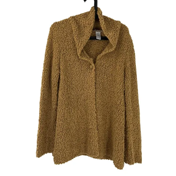 Free People Tan Knit Button-Up Cardigan Sweater Womens L Wool Blend cozy comfy - Image 2