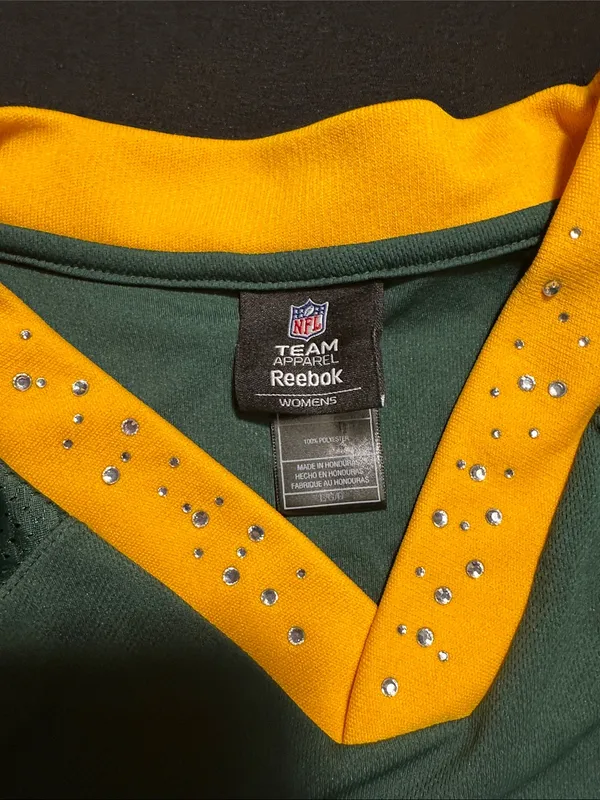 Reebok Woman’s Greenbay Packers Jersey with Yellow Trim White Number 12 Roger’s - Image 2