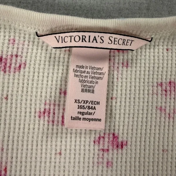 Victorias Secret Pink Floral Thermal Waffle Knit Henley Top Cream XS - Image 6