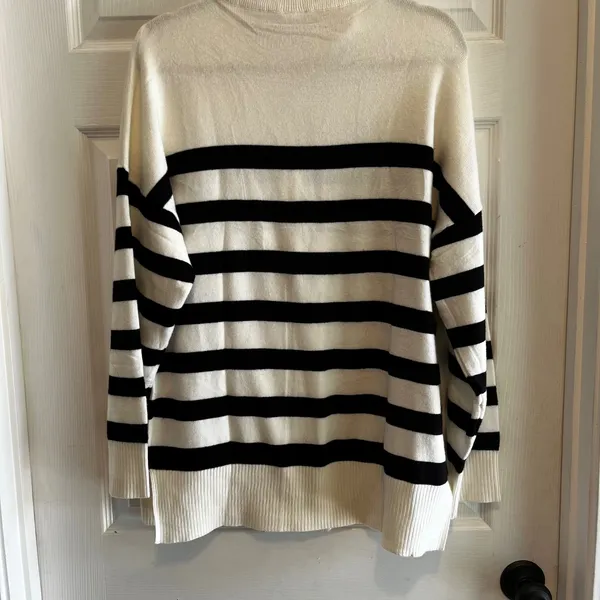 Wiholl Striped Knit Sweater Mock Neck‎ Ivory and Black NWT - Image 2