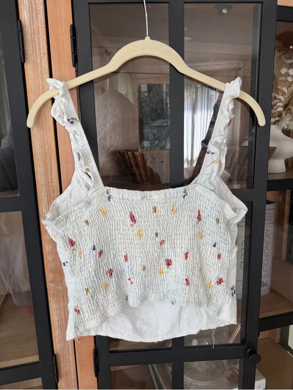 Daisy Street fruits linen crop top tie front bow ruffle berries asos watercolor - Image 4