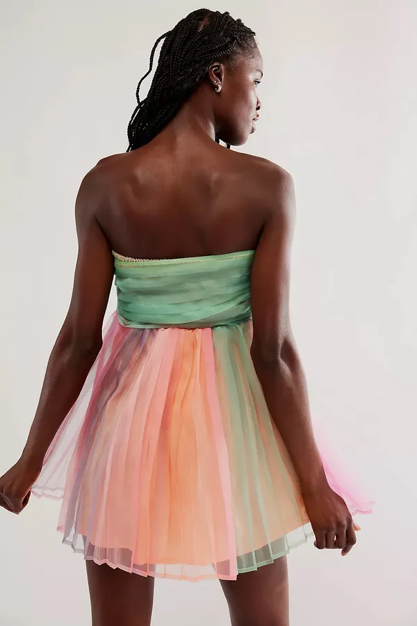 Free People NWT In Rainbows Mini Dress in Peach. Size Medium. - Image 4