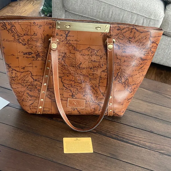 Patricia Nash Benvenuto Italy Map Brown Leather Antique Brass Xlarge Tote Bag - Image 9