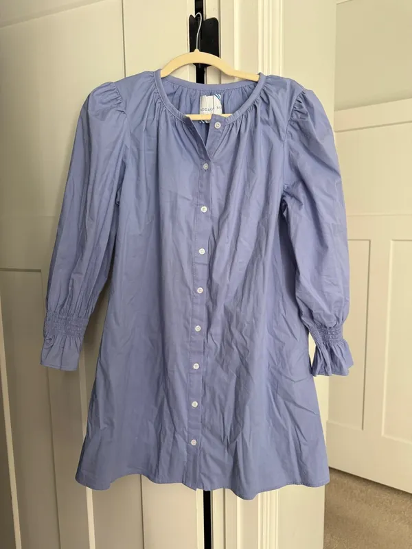 Addison Bay‎ Poplin Long Sleeve Sailor Dress Violet Button-Front Puff Sleeve - Image 2