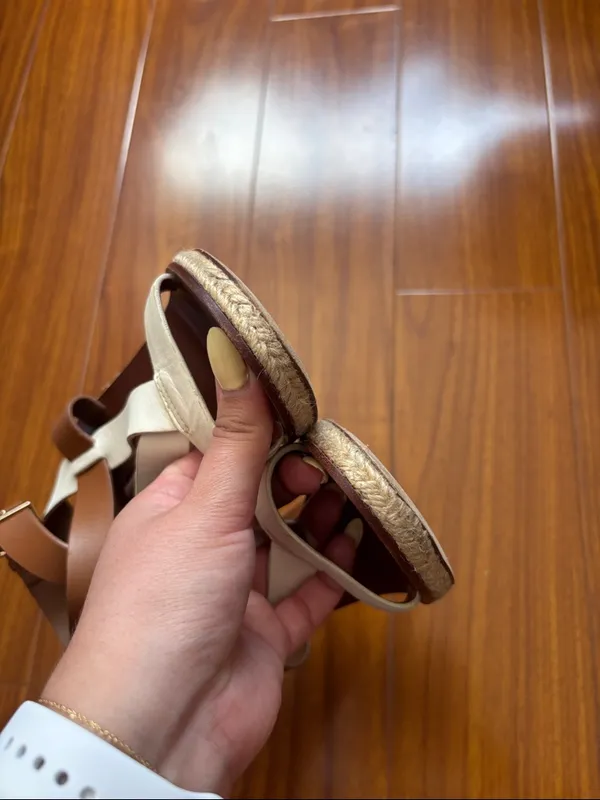 Tory Burch Cream + White Strappy Marbella Chunky Heels - Image 4