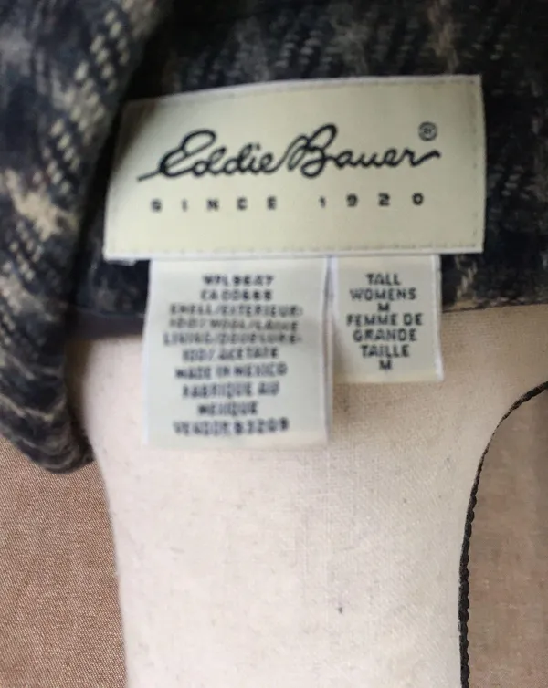 Eddie Bauer Wool Check Long Blazer Jacket Cream Navy Blue M Academia - Image 4