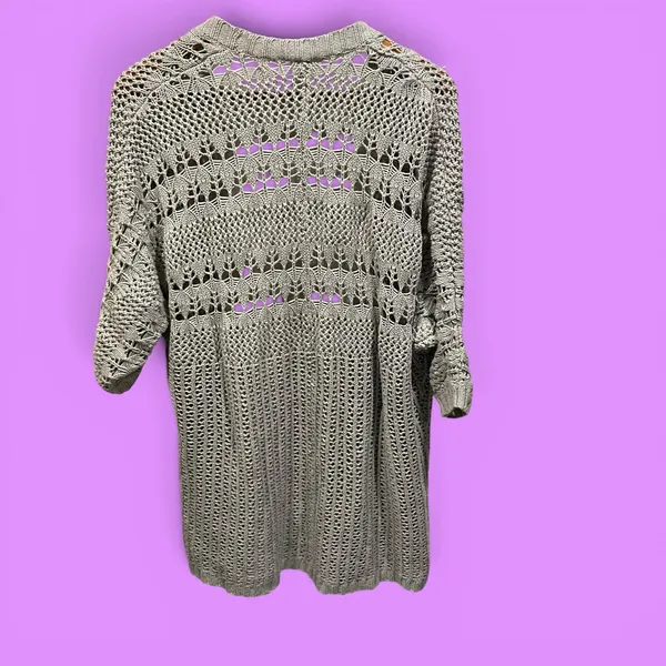 Cute Aeropostale open weave stone cardigan slouchy coverup cotton festival - Image 2