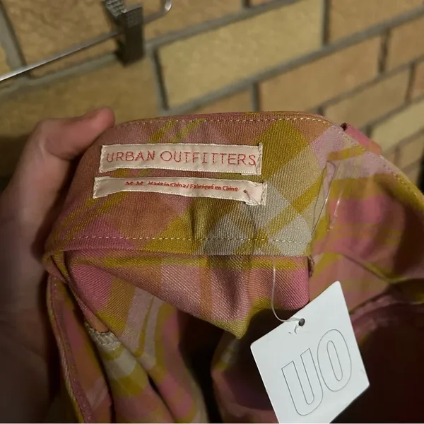 NWT UO Urban Outfitters Moira Plaid Mini Skirt Yellow & Pink Size Medium - Image 4