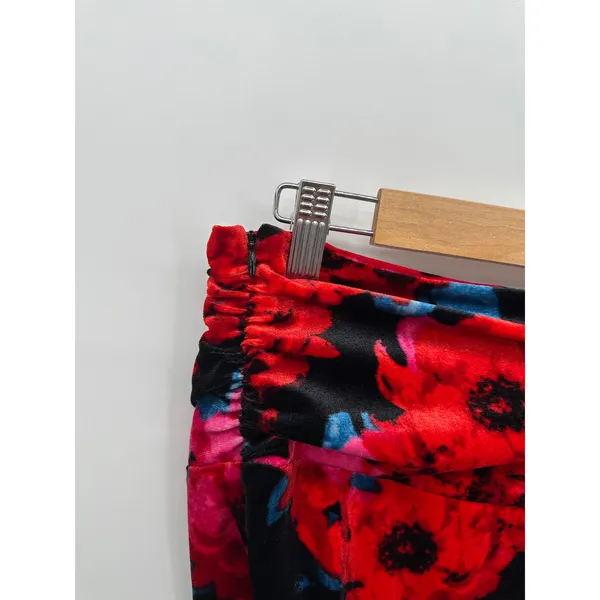 Bar III Womens Red Floral Midi Velvet‎ Skirt Size M Holiday Party Event Stretch - Image 4