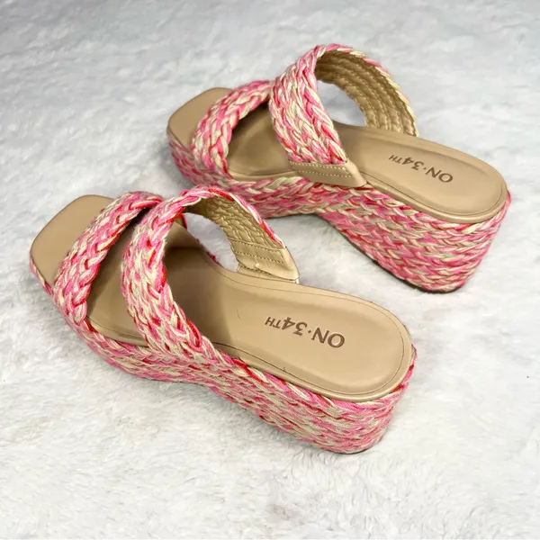 ON 34th Pink & Cream Norina Woven Platform Wedge Sandals Espadrilles Size 6 - Image 7