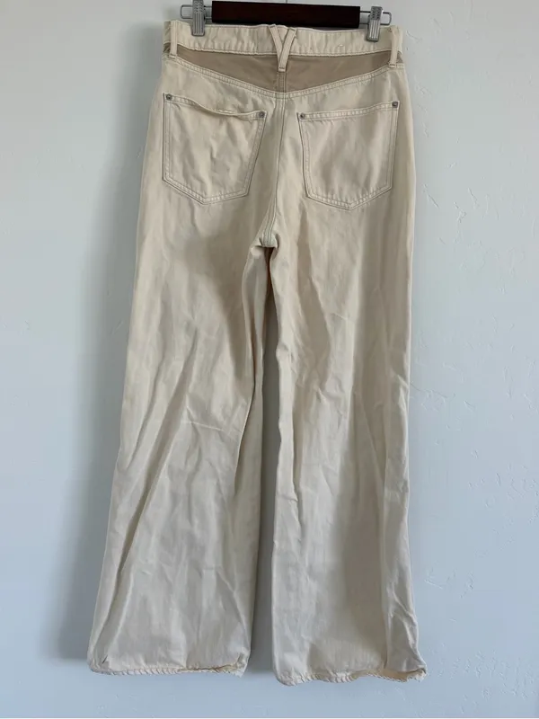 Veronica Beard Taylor Wide Leg Jeans Size 29 Beige High Rise Cotton Denim - Image 3