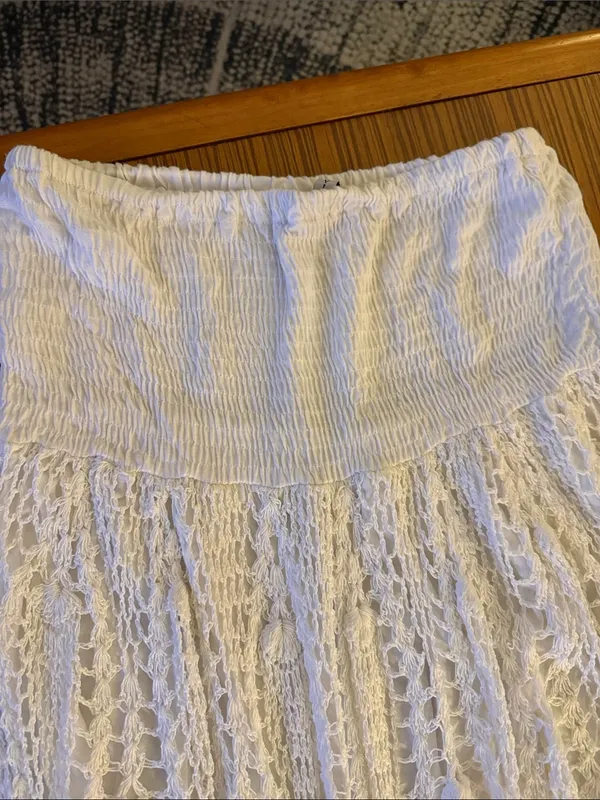 Raviya White Crochet Maxi Skirt – Bohemian Lace Panel Design - Image 5