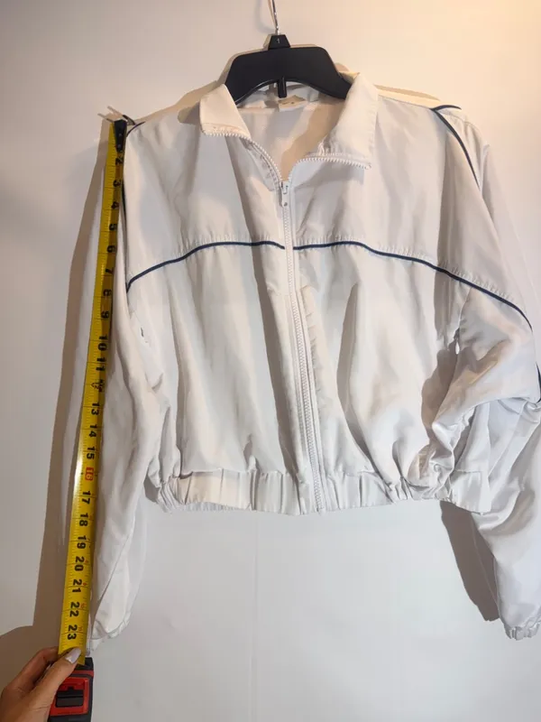 Anthropologie Year of Ours White Tennis Cropped Windbreaker Athletic Jacket XS - Image 8