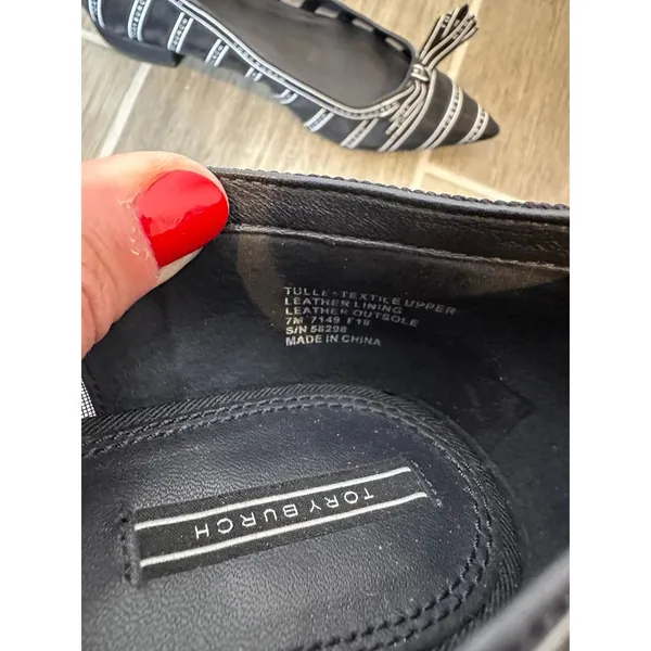 Tory Burch Black White Penelope Pointed Toe Bow Flats 7M 58298 - Image 3