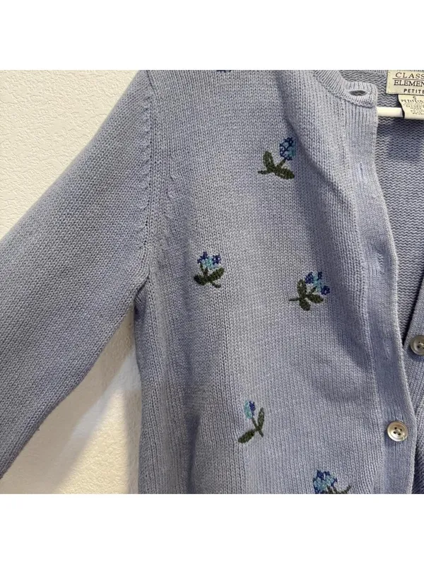 Classic Elements Embroidered Cardigan Petite S Blue - Image 2