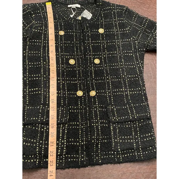 NWT Sioni Bouclé Knit Cardigan Jacket Black Gold Plaid Buttons Med Old Money - Image 7