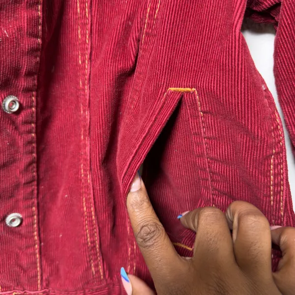 Gap Women Corduroy Jacket M‎ Red Vintage Fall '03 Stretch Button Front Trucker - Image 8