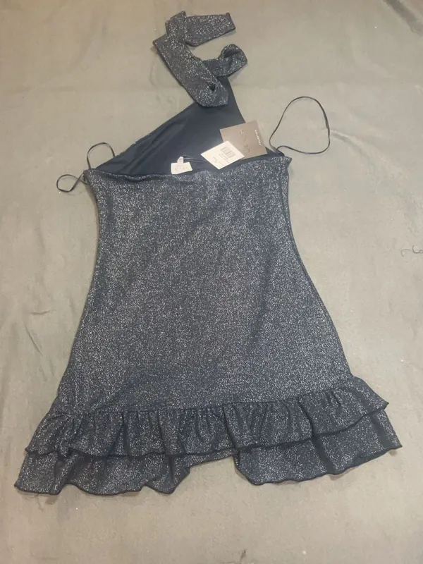 Le Lis Collection Navy Shimmer One Shoulder Ruffle Mini Dress Size S - Image 5