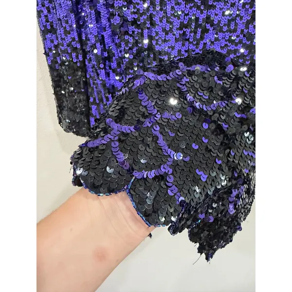 Vintage Oleg Cassini Black Tie Purple Ombre Sequin Silk Mini Dress Size 8 80s - Image 4