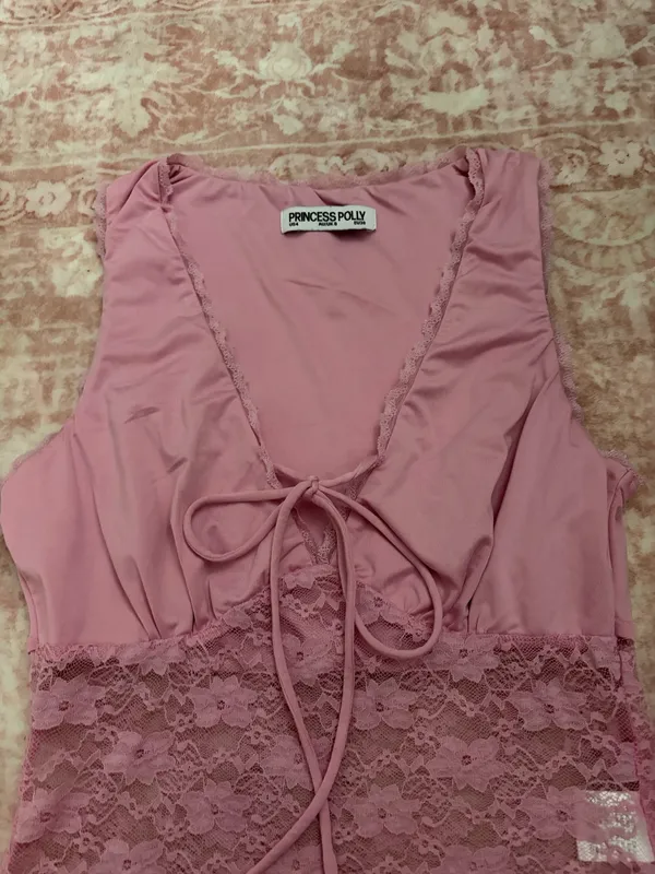 Princess Polly Top Pink Crop Lace - Image 2
