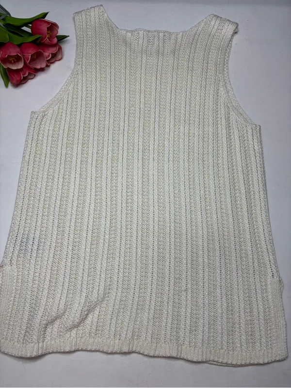 Marled Reunited Clothing Cream Ribbed Knit Tank Top - Size L Minimalist Basic - Image 7
