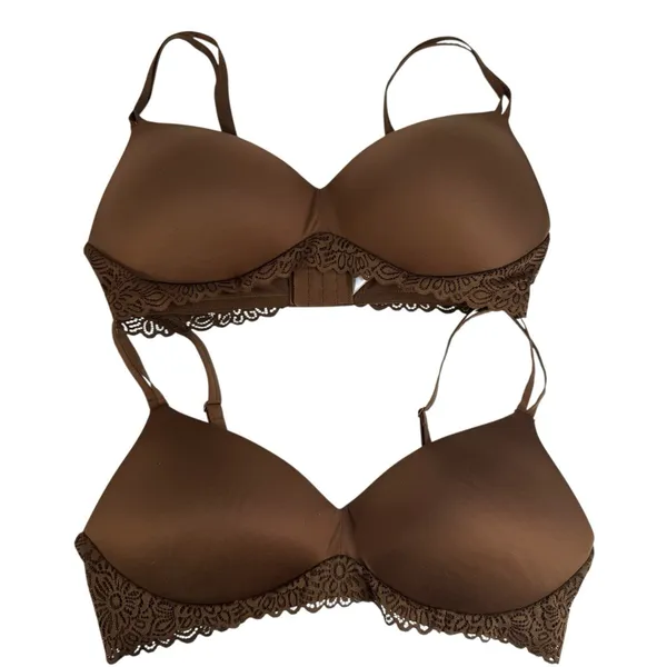 No Boundaries Sz XL Bra Lot Of 2 Light Lift Wire Free Brown Latte T-Shirt Padded - Image 2