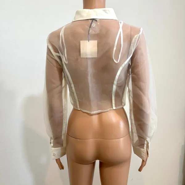 Superdown S Helena sheer button front crop top blouse TLS1 3658 - Image 9