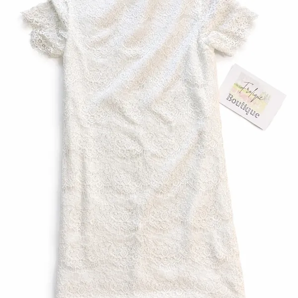 Lulus Ivory Lace Shift Dress Short Sleeve Small - Image 3