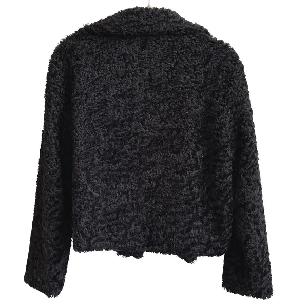 SELFIE‎ Women Black Textured Faux Fur Open Jacket Size Medium - Image 3