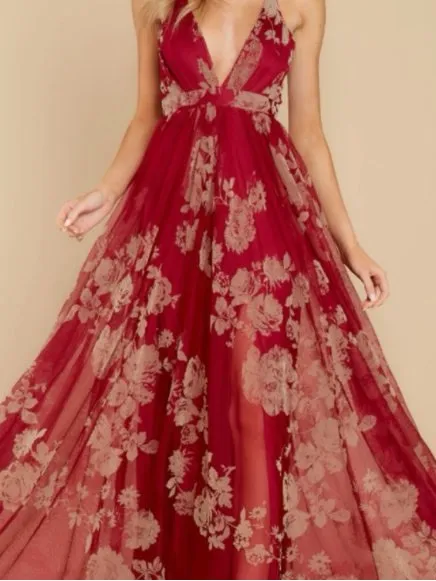 Ever After Red Floral Sleeveless V-Neck Open Back Maxi Dress NWT Size S - Image 8