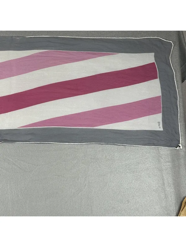 Vintage 70's Vera Neumann Vintage Pink, White, and Gray Striped Scarf - Image 6
