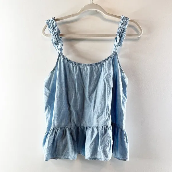 Madewell Sleeveless Denim Ruffle-Strap Peplum Cami Tank Top Blue Haddon Wash 12 - Image 3