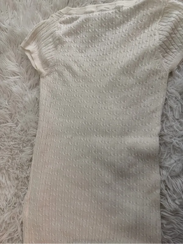 GAP Cream Ivory Cable Knit V-Neck Short Sleeve Sweater Top Size M - Image 5