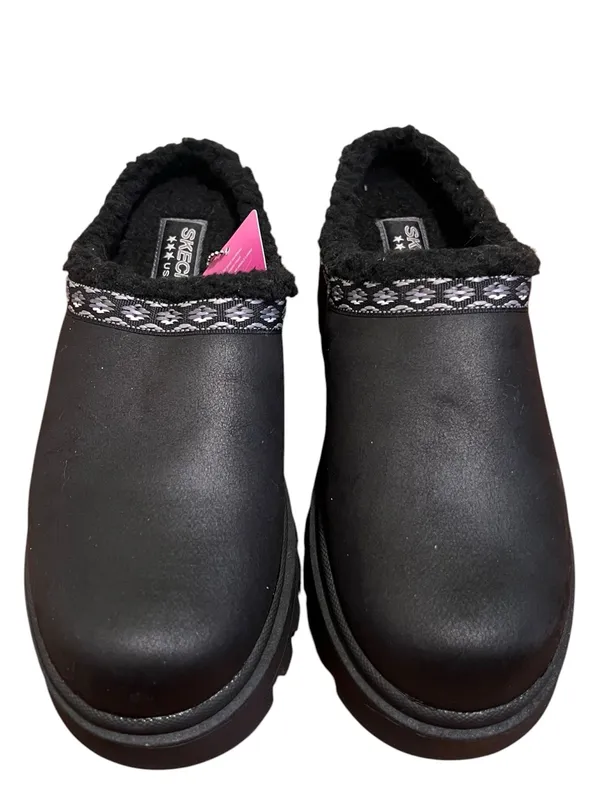 Skechers Women’s Size‎ 9 Slip-On Clogs Black Embroidered Sherpa Lined Slippers - Image 2