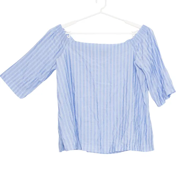 Ann Taylor Womens Top Off Shoulder Boxy Lightweight Stripe Blue Size Large FY - Image 6