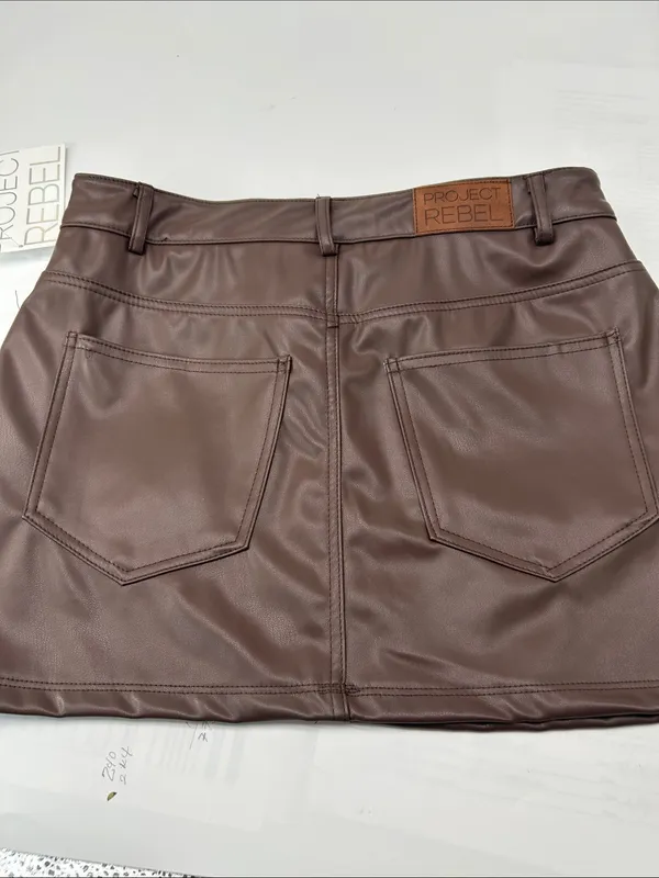 Brown Faux Leather Mini Skirt waist 28 length 13 - Image 6