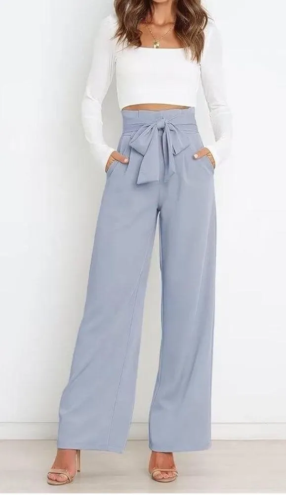 Light Blue Women's High-Waisted Dressy Pants - Image 8